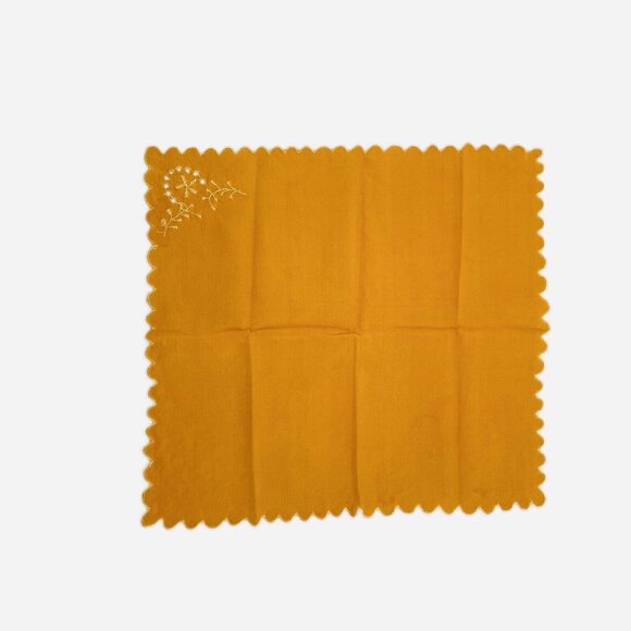 Vintage Silk Embroidered Handkerchief Orange Flower Motif Scalopped Edge Germany - Picture 5 of 16